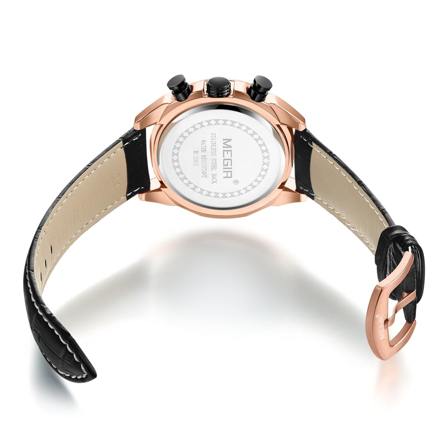 MEGIR Sport Chronograph Men's Quartz Wristwatch Waterproof Male Clock Calendar Luminous Man Watches Calendar Leather Watch 2065-10