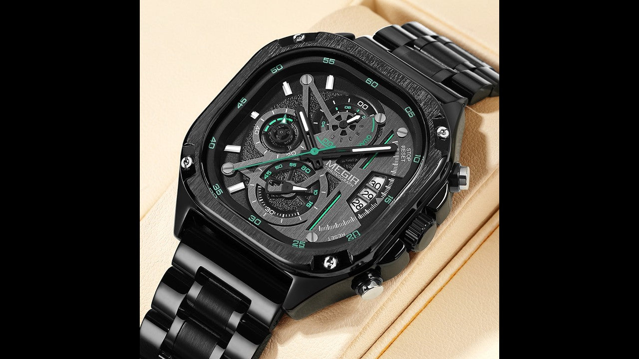 MEGIR Luxury Mens Stainless Steel Watches Fashion Brand Business Quartz Wristwatch Date Luminous Man Chronograph Casual Clock-21