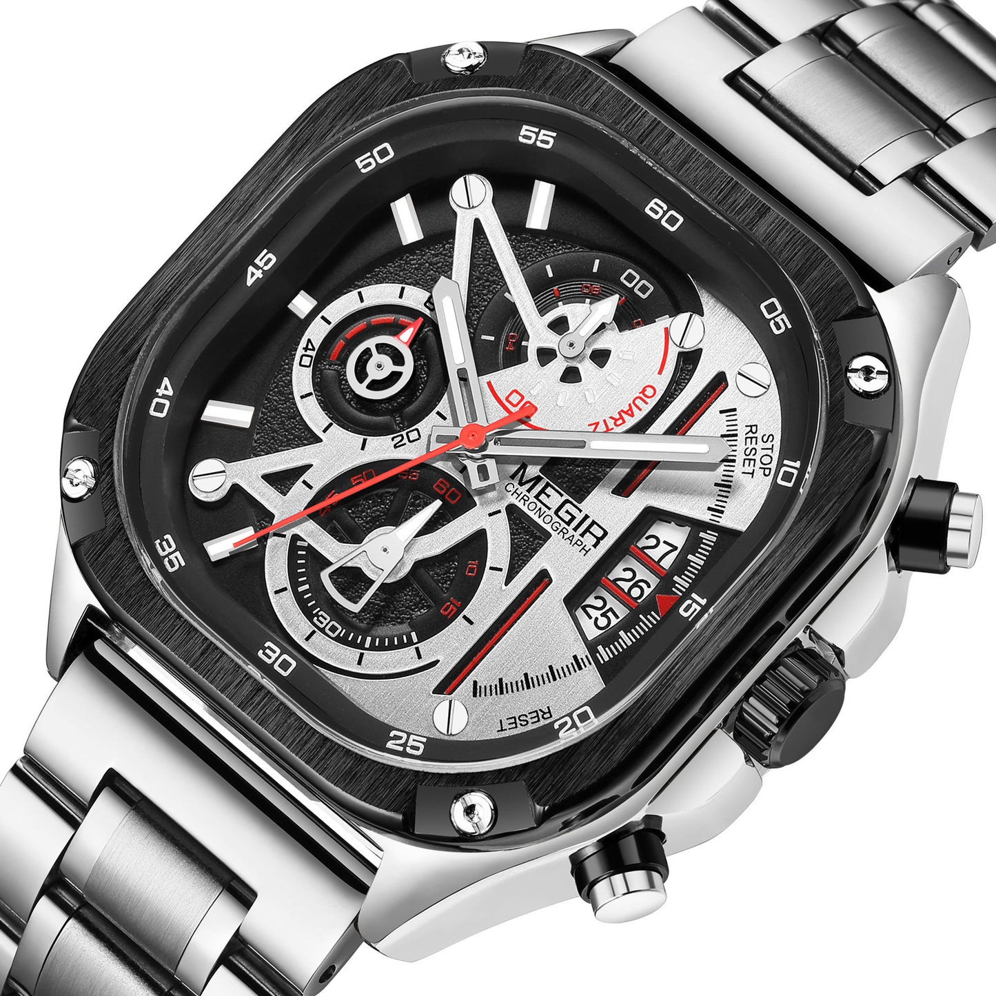 MEGIR Luxury Mens Stainless Steel Watches Fashion Brand Business Quartz Wristwatch Date Luminous Man Chronograph Casual Clock-15
