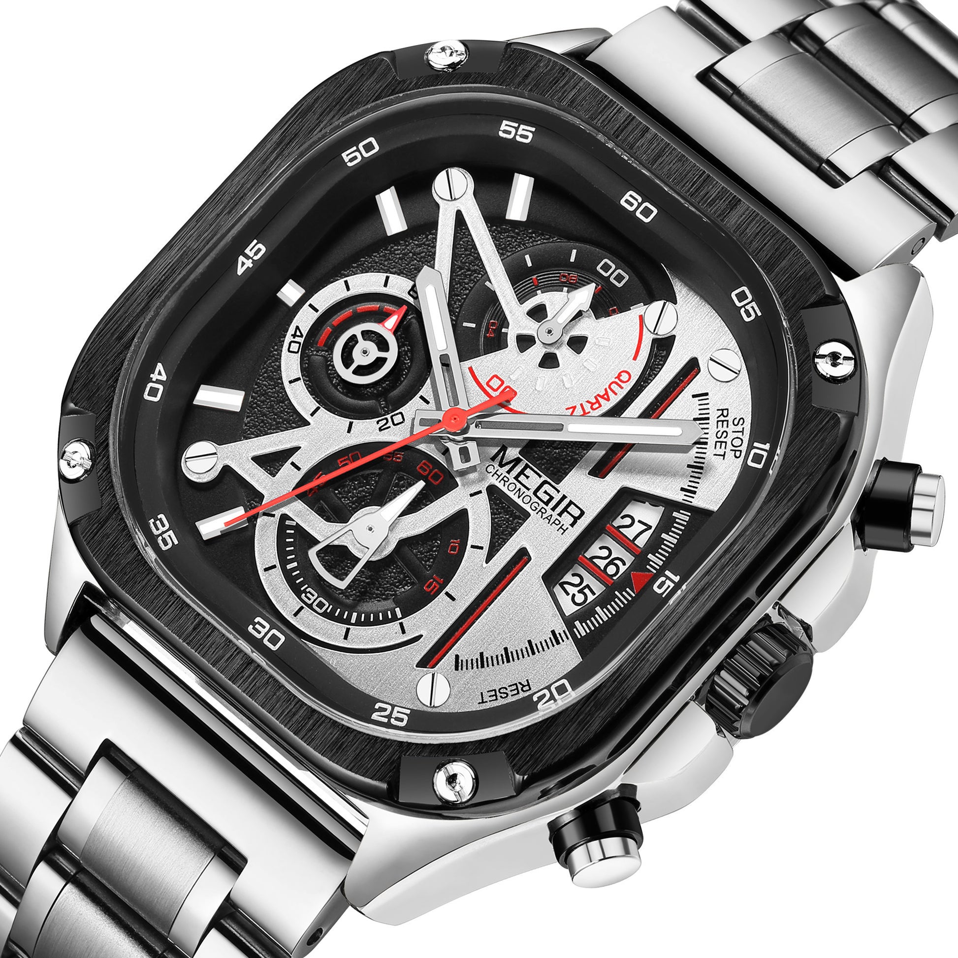 MEGIR Luxury Mens Stainless Steel Watches Fashion Brand Business Quartz Wristwatch Date Luminous Man Chronograph Casual Clock-15