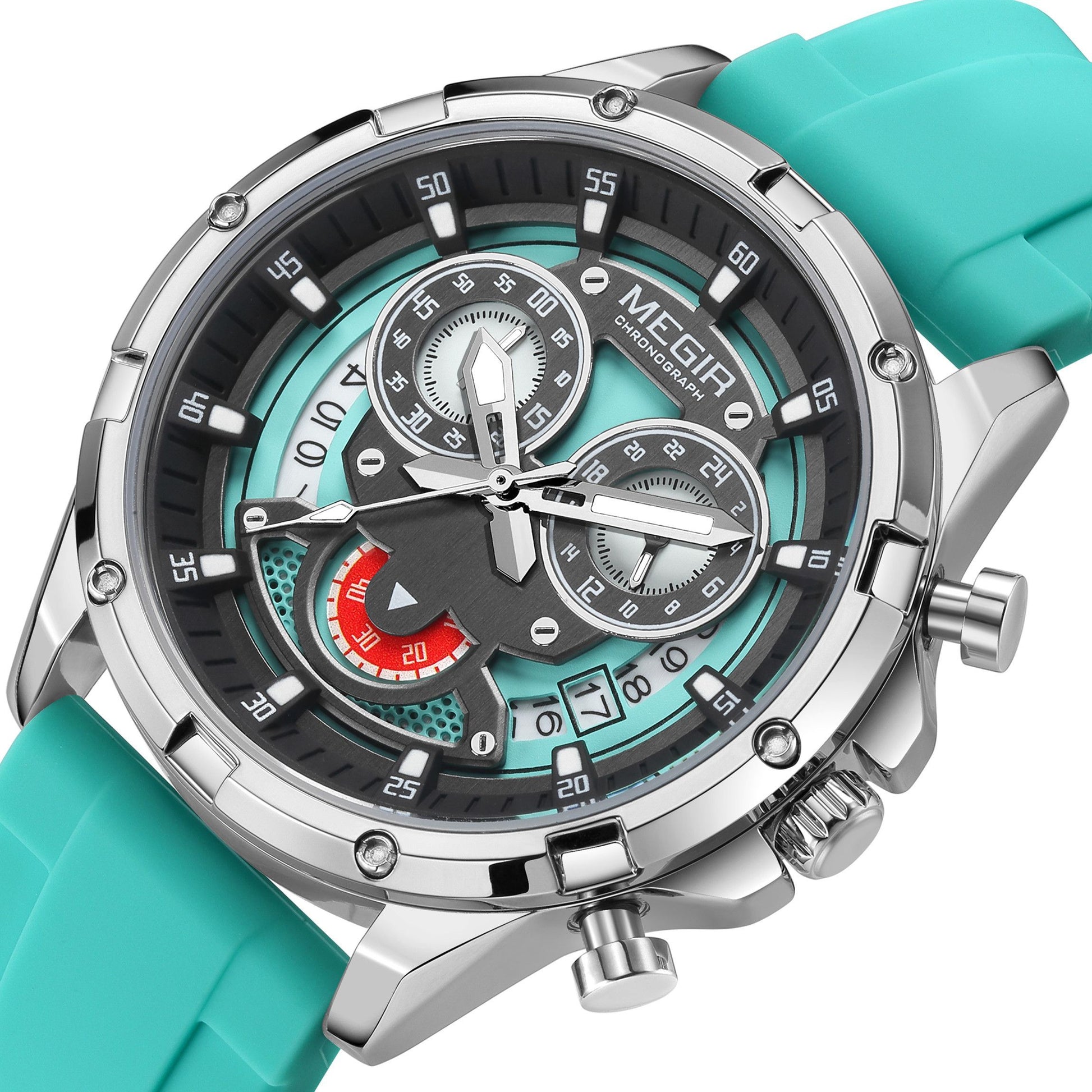 MEGIR Men's Sport Watches Silicone Strap Military Quartz Chronograph Waterproof Luminous Wristwatch 24-hour Auto Date Reloj Hombre 2248-8