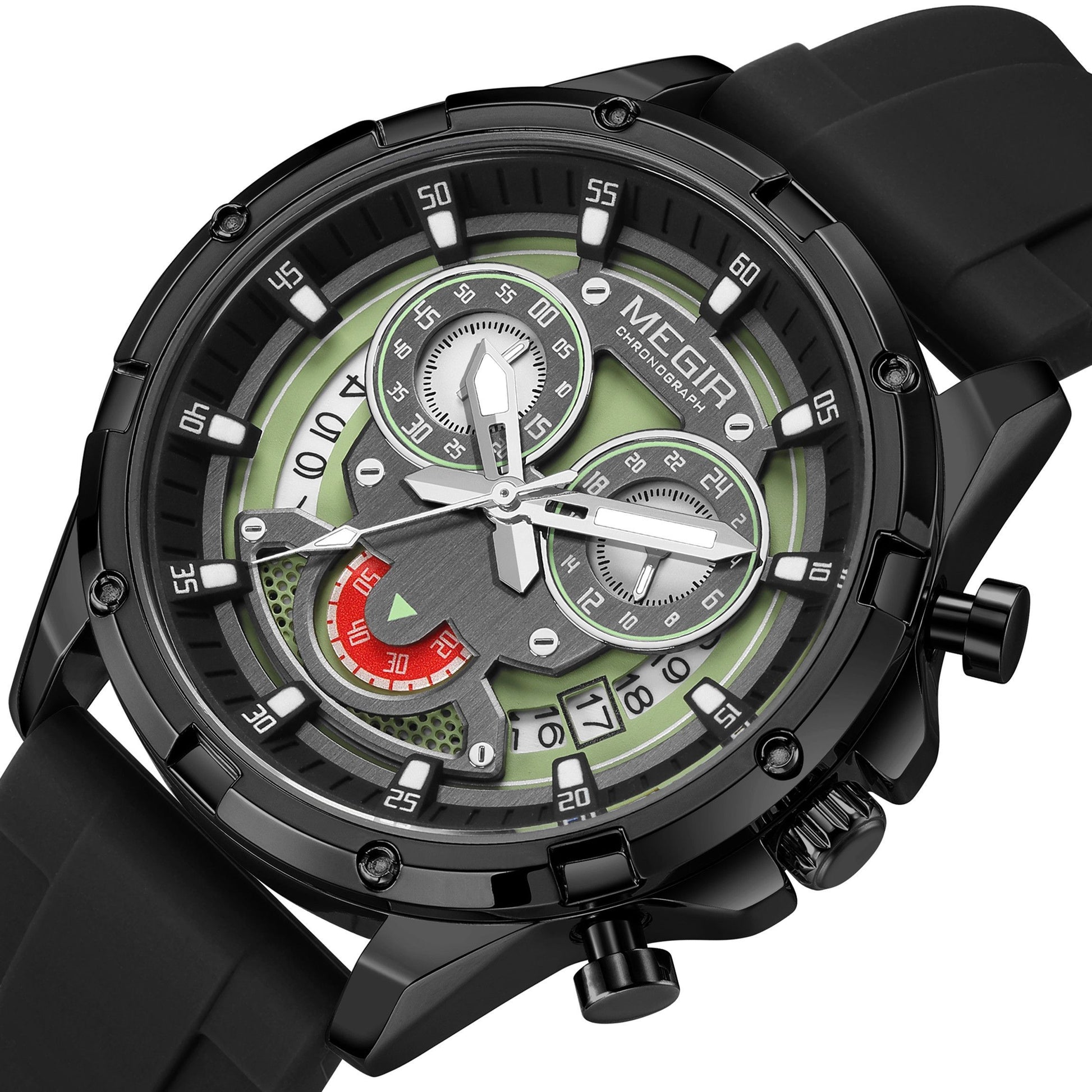 MEGIR Men's Sport Watches Silicone Strap Military Quartz Chronograph Waterproof Luminous Wristwatch 24-hour Auto Date Reloj Hombre 2248-9