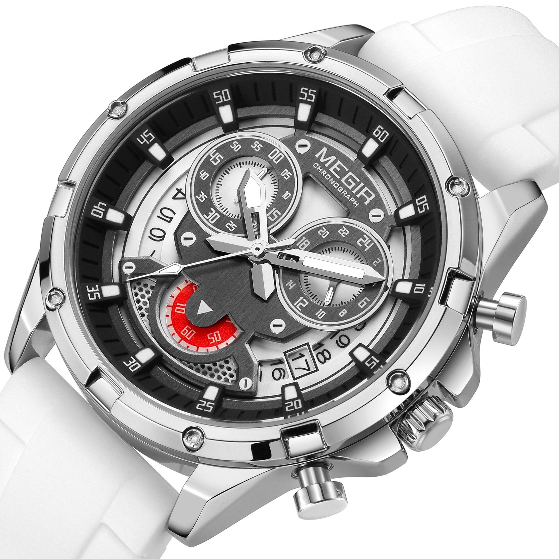 MEGIR Men's Sport Watches Silicone Strap Military Quartz Chronograph Waterproof Luminous Wristwatch 24-hour Auto Date Reloj Hombre 2248-11