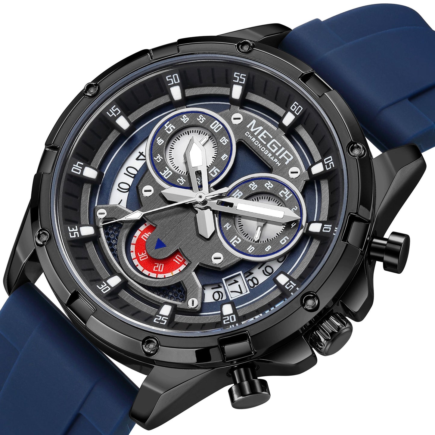 MEGIR Men's Sport Watches Silicone Strap Military Quartz Chronograph Waterproof Luminous Wristwatch 24-hour Auto Date Reloj Hombre 2248-10