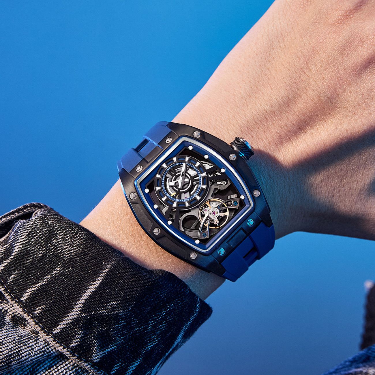 New Fashion Automatic Mechanical Watches for Men Waterproof Skeleton Dial Stainless Steel Case Male Wristwatch Clock 9198-6-3