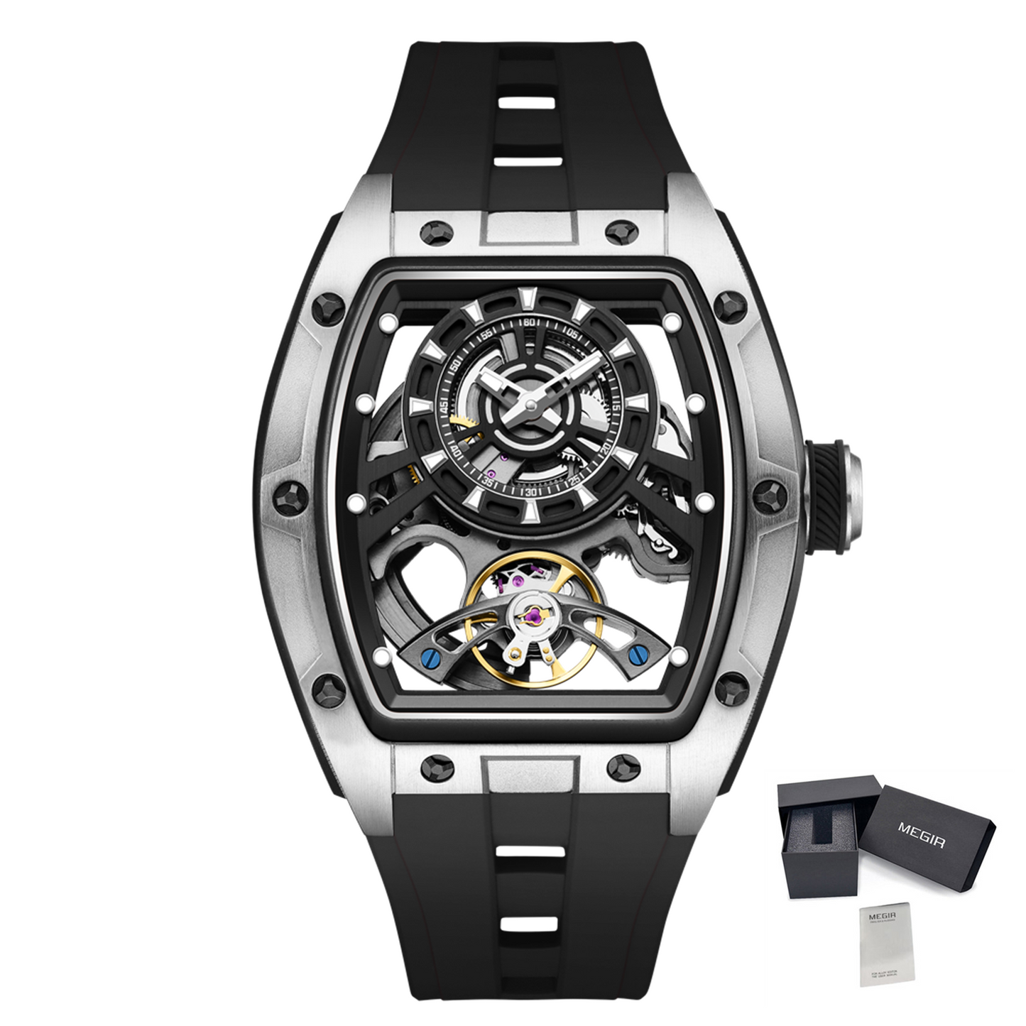 New Fashion Automatic Mechanical Watches for Men Waterproof Skeleton Dial Stainless Steel Case Male Wristwatch Clock 9198-6-21