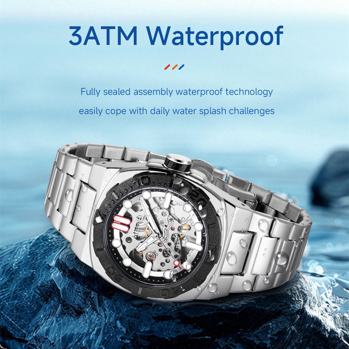 MEGIR Skeleton Dial Mechanical Watches for Men Luxury Business Wristwatch Stainless Steel Waterproof Automatic Watch Clock 8606-8