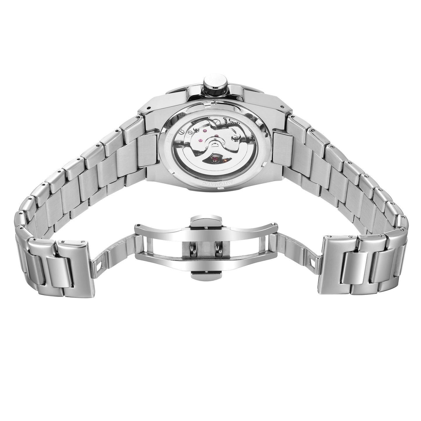 MEGIR Skeleton Dial Mechanical Watches for Men Luxury Business Wristwatch Stainless Steel Waterproof Automatic Watch Clock 8606-15