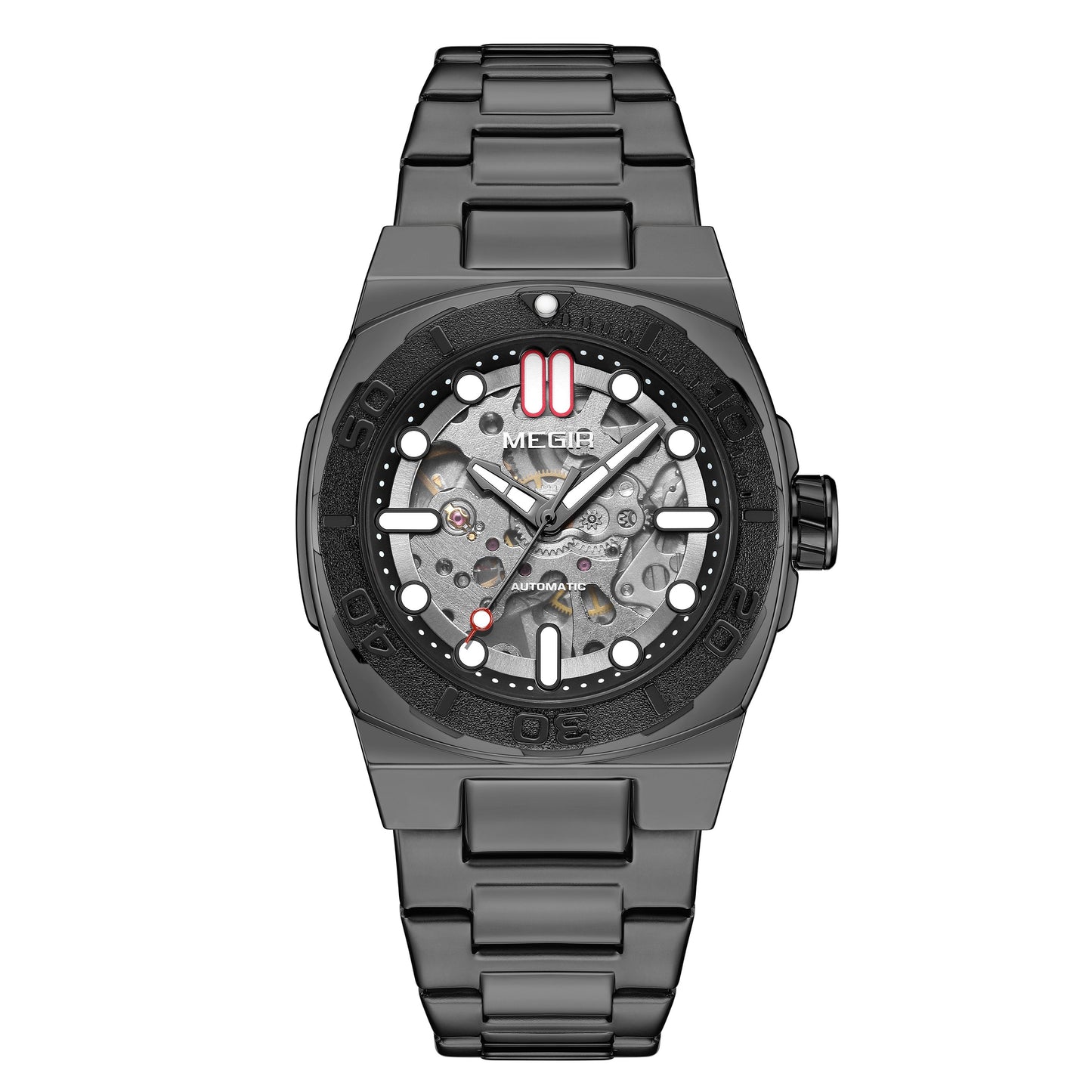 MEGIR Skeleton Dial Mechanical Watches for Men Luxury Business Wristwatch Stainless Steel Waterproof Automatic Watch Clock 8606-13