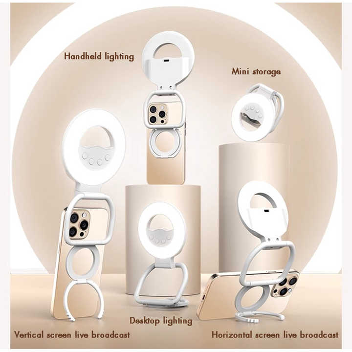 NNEDSZ Foldable Clip-On Selfie Ring Light with Stand - Adjustable Brightness for Smartphones-1