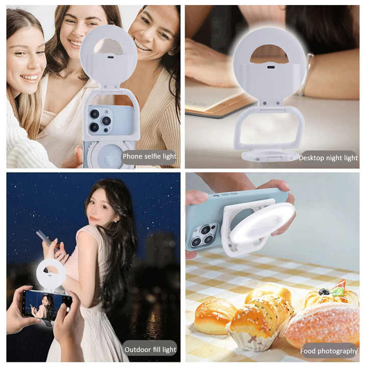 NNEDSZ Foldable Clip-On Selfie Ring Light with Stand - Adjustable Brightness for Smartphones-2