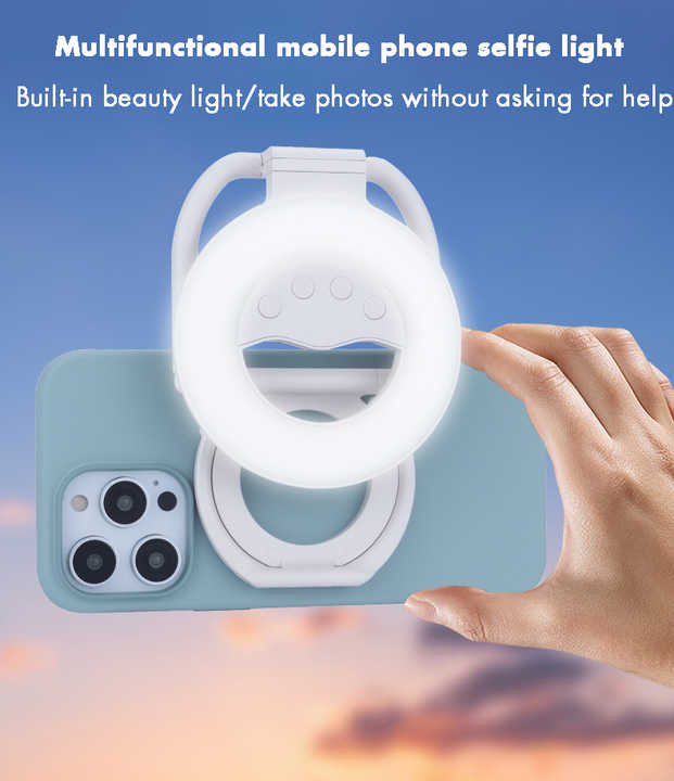 NNEDSZ Foldable Clip-On Selfie Ring Light with Stand - Adjustable Brightness for Smartphones-3
