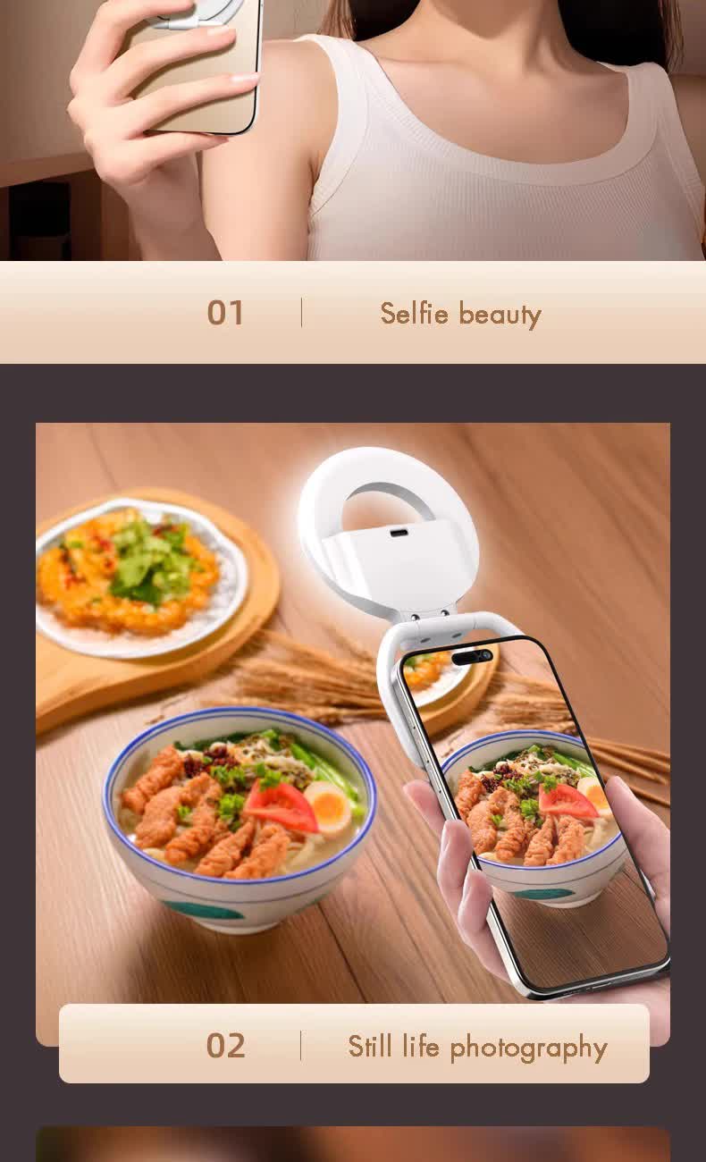 NNEDSZ Foldable Clip-On Selfie Ring Light with Stand - Adjustable Brightness for Smartphones-4